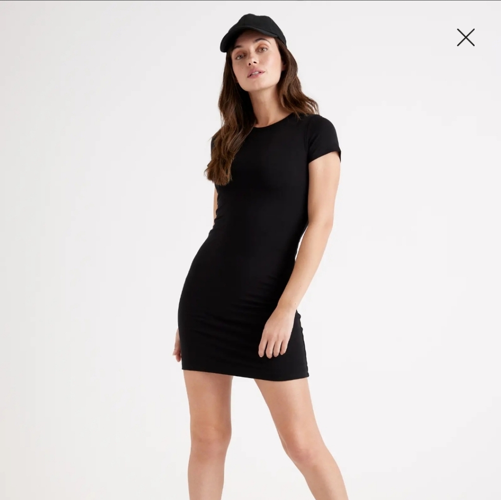 Quince tencel mini tshirt dress black L